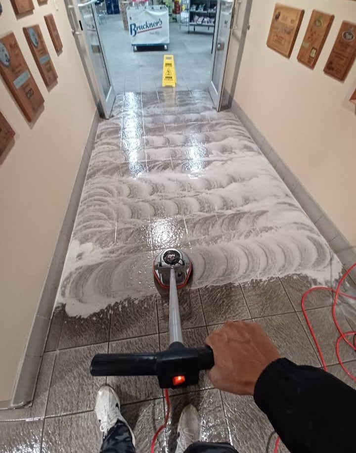 Commercial cleaning floor with polished finish