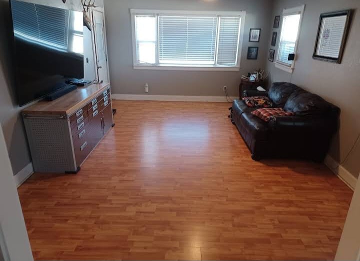 Household cleaning result on wooden flooring